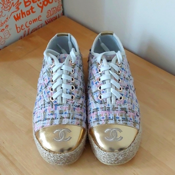 Chanel espadrilles lace-up shoes tweed - Picture 4 of 17
